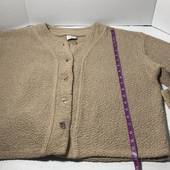 CMC Color Me Cotton Tan Buttoned Cardigan Popcorn Texture Women’s Size S - Picture 7 of 8